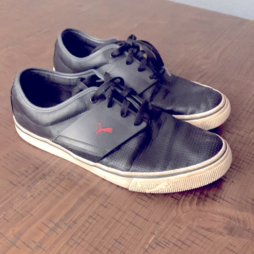 Puma El Rey Casual Leather Shoes Black Red SZ 9.5